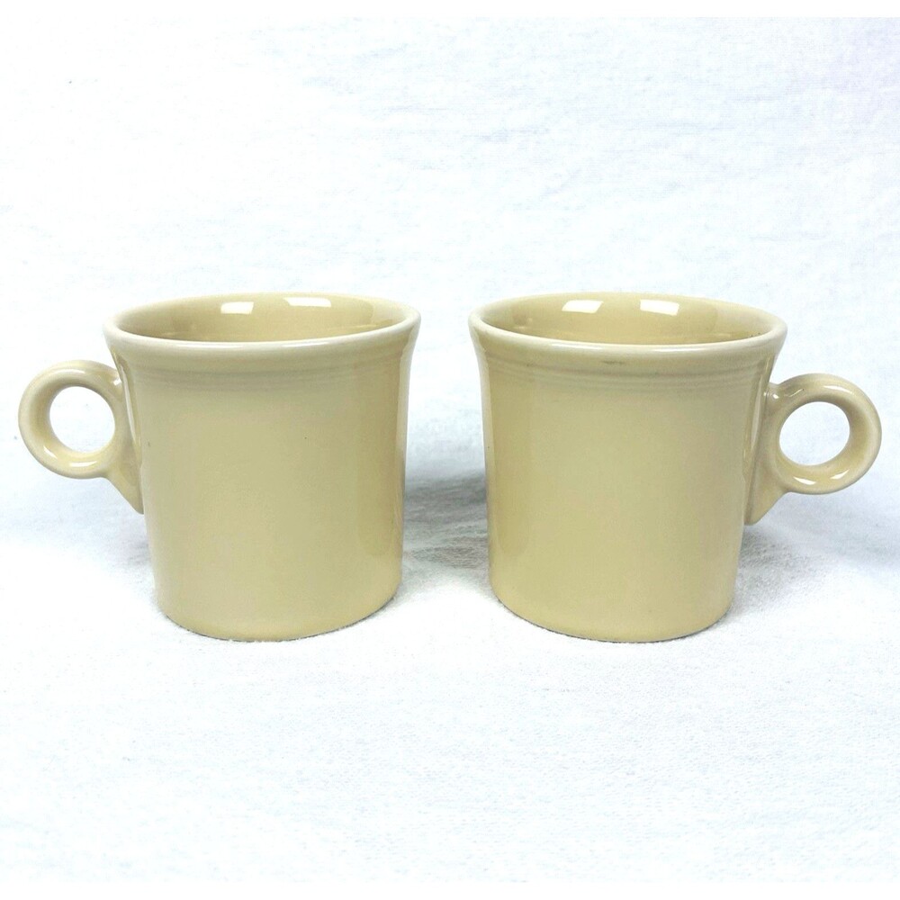 Fiesta HLC USA Beige Ceramic Coffee Mugs w/ Handle Set of 2 Impressed 2.75"